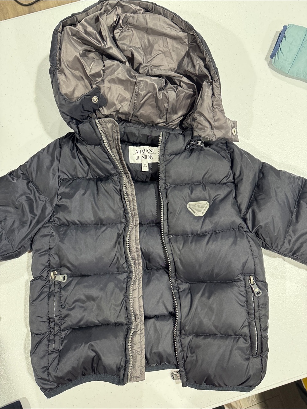 Armani Junior Black Hooded Puffer Coat
